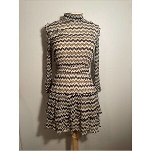 Anthropologie Black and Cream Zigzag Long Sleeve Dress